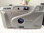 Silver 35mm film camera with original soft case and wrist strap