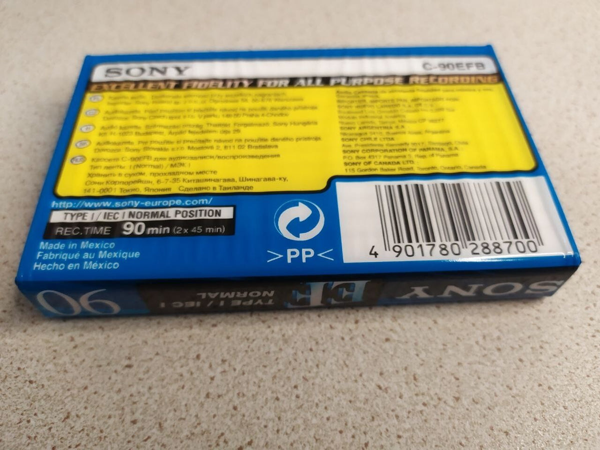 Sealed Sony C-90EFB cassette tape with intact cellophane wrap – detail 5