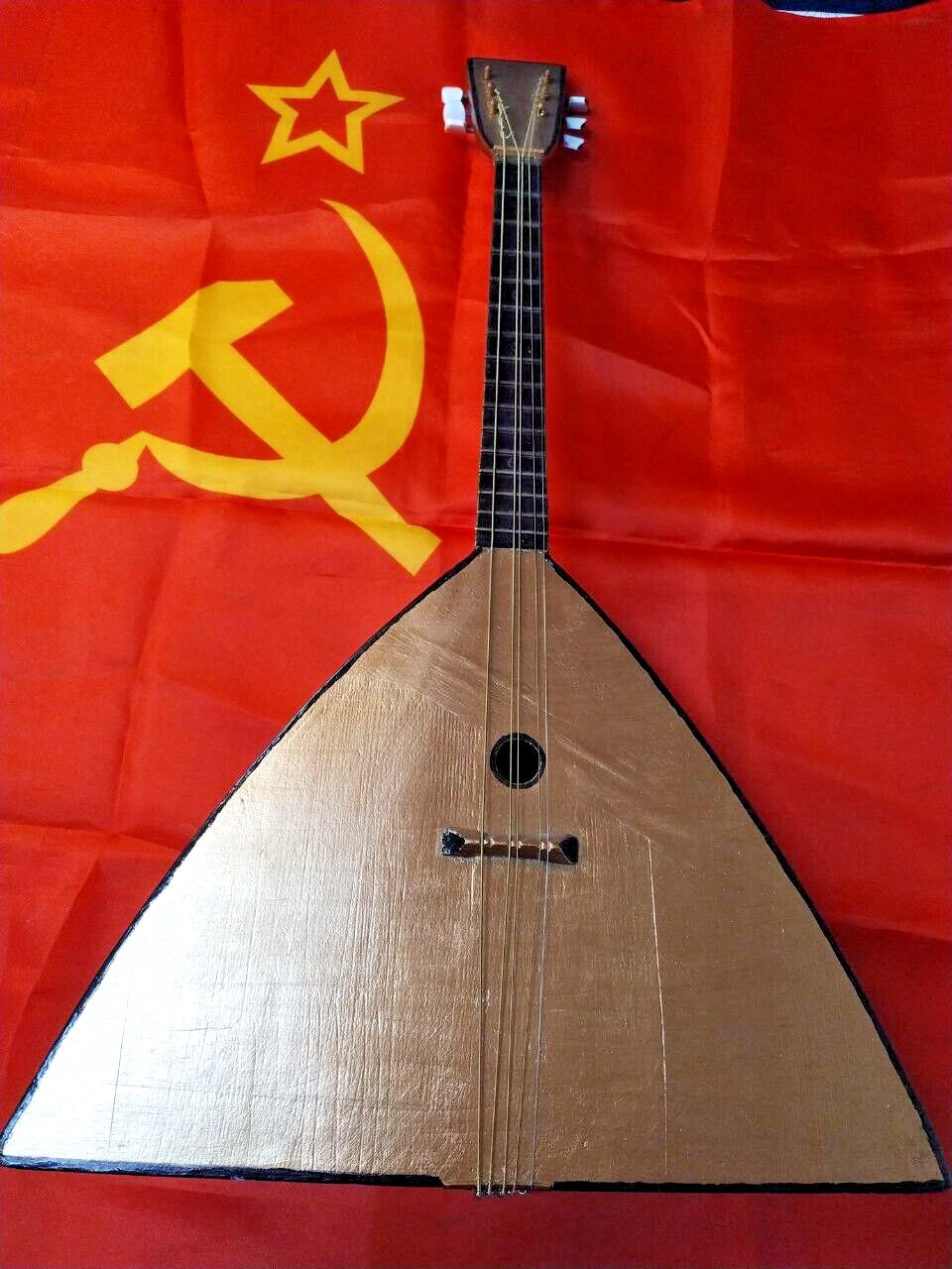 Soviet 6-string balalaika with custom gold-painted triangular wooden body