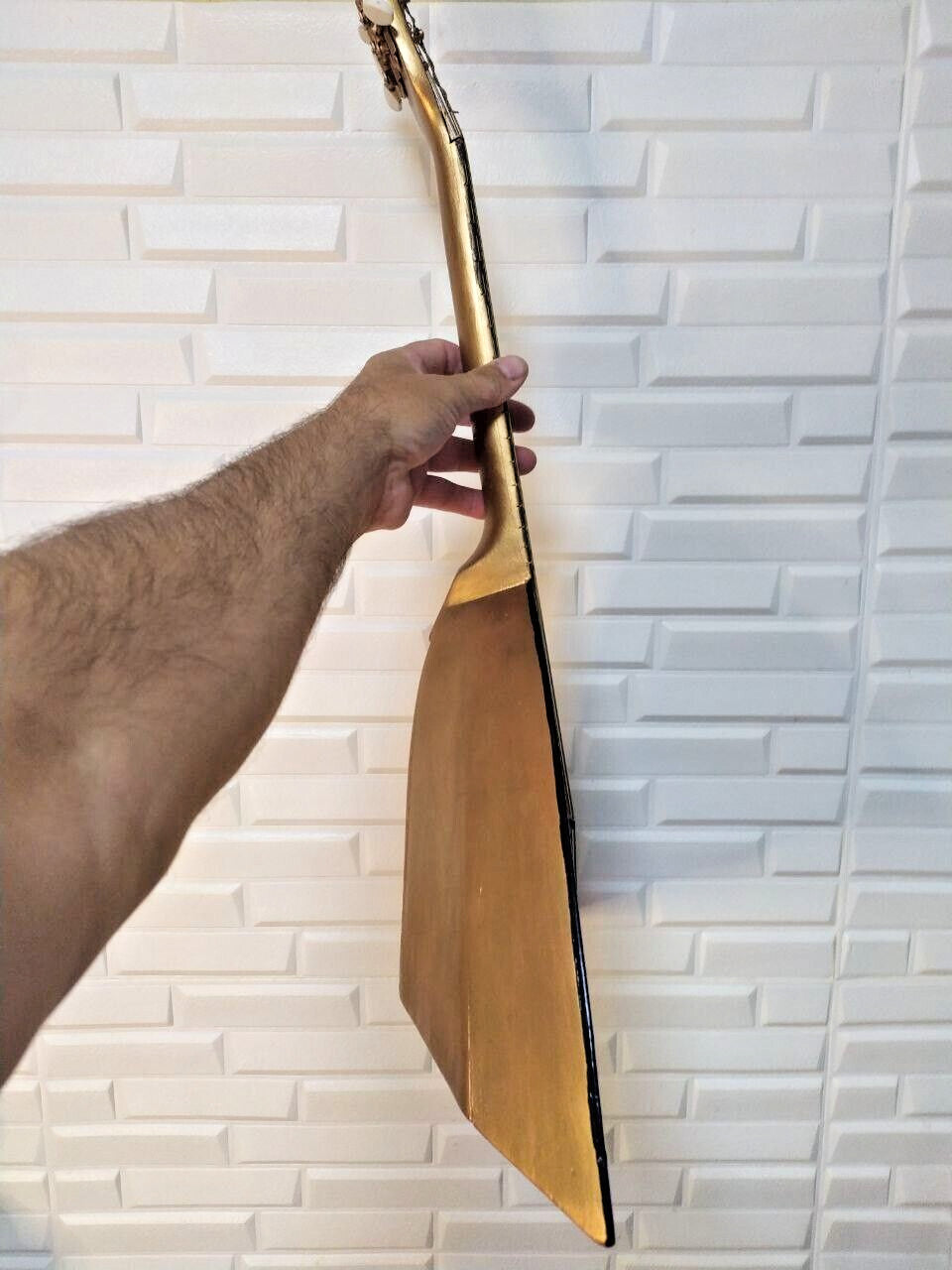 Triangular wooden balalaika body showing scratches and signs of age – detail 10