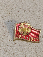 Soviet pin marking the 60th anniversary of the October Revolution, 1917-1977, with USSR flag