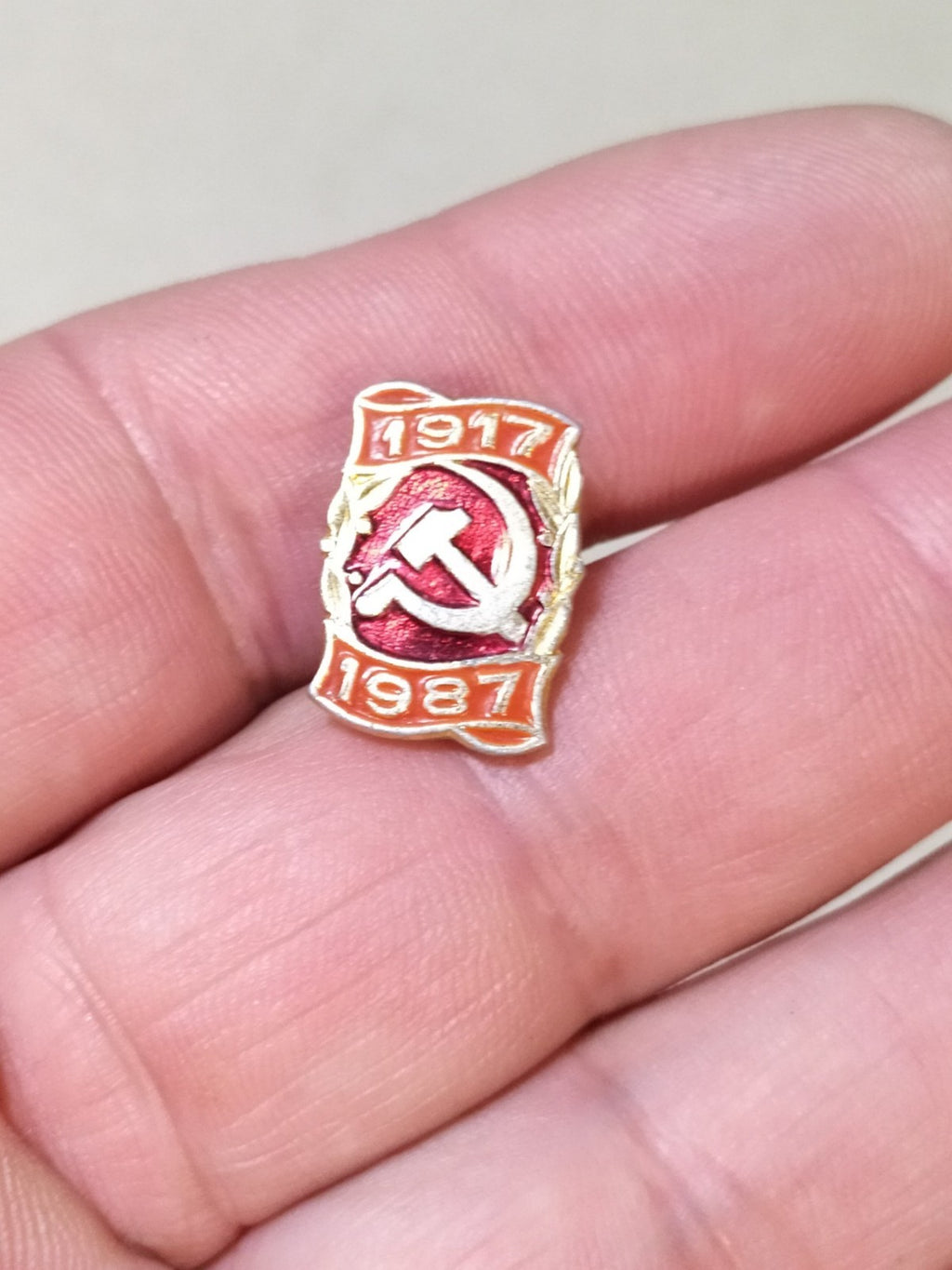 Soviet October Revolution jubilee pin front detail