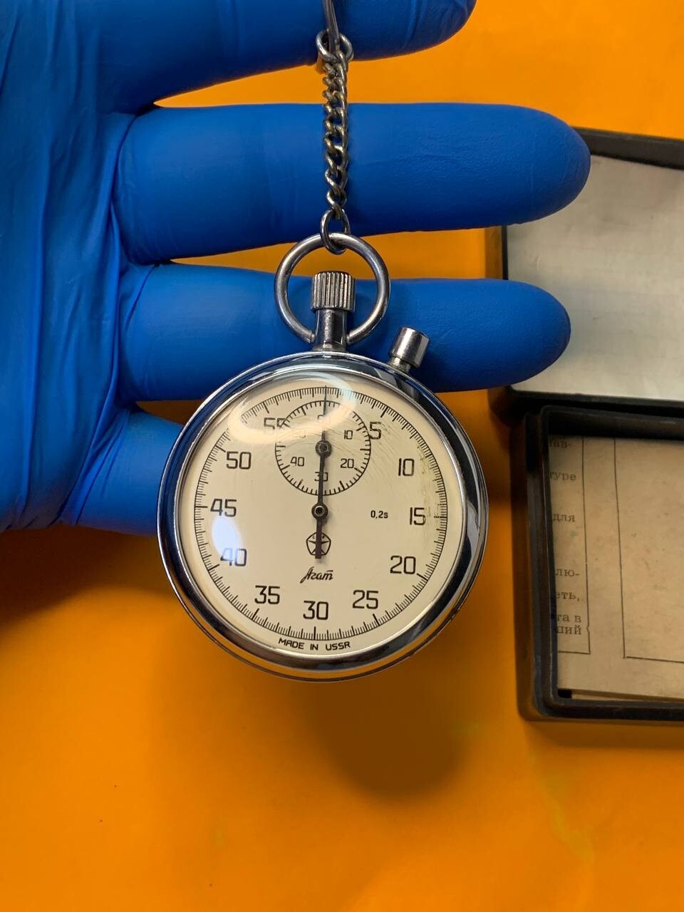 Vintage Agat stopwatch with 60-minute sub-dial and chrome-plated case