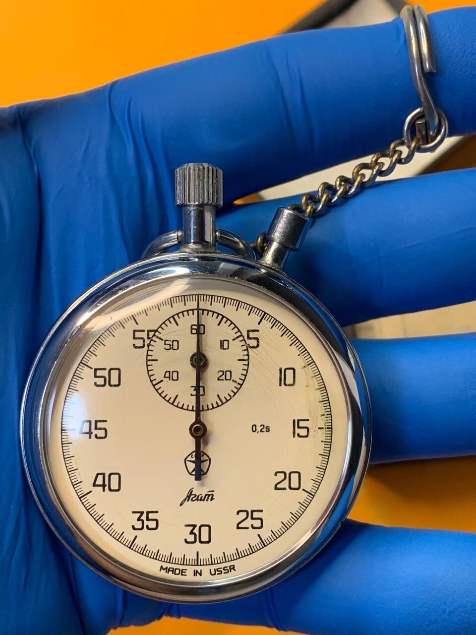 Vintage Agat stopwatch with 60-minute sub-dial and chrome-plated case – detail 5