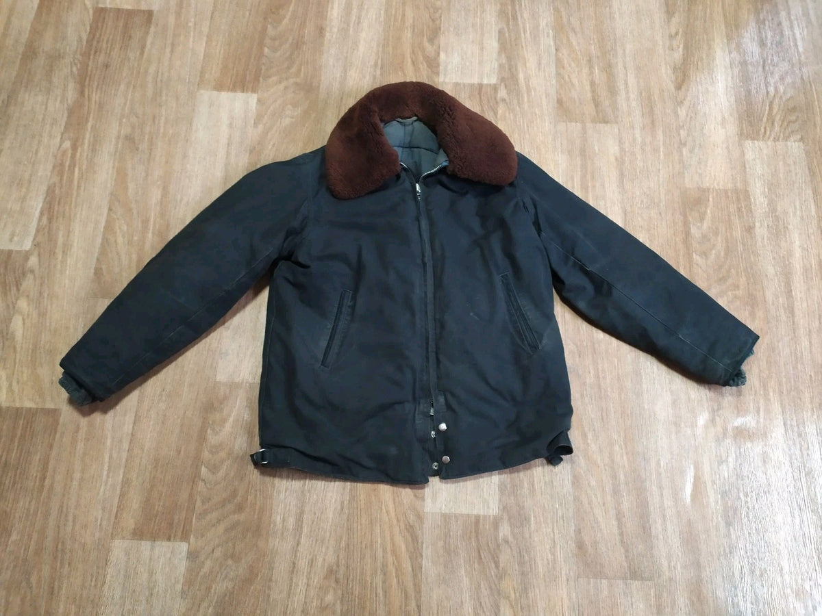 Soviet Air Force VVS pilot flight jacket in dark navy blue with fur collar, size 50-3