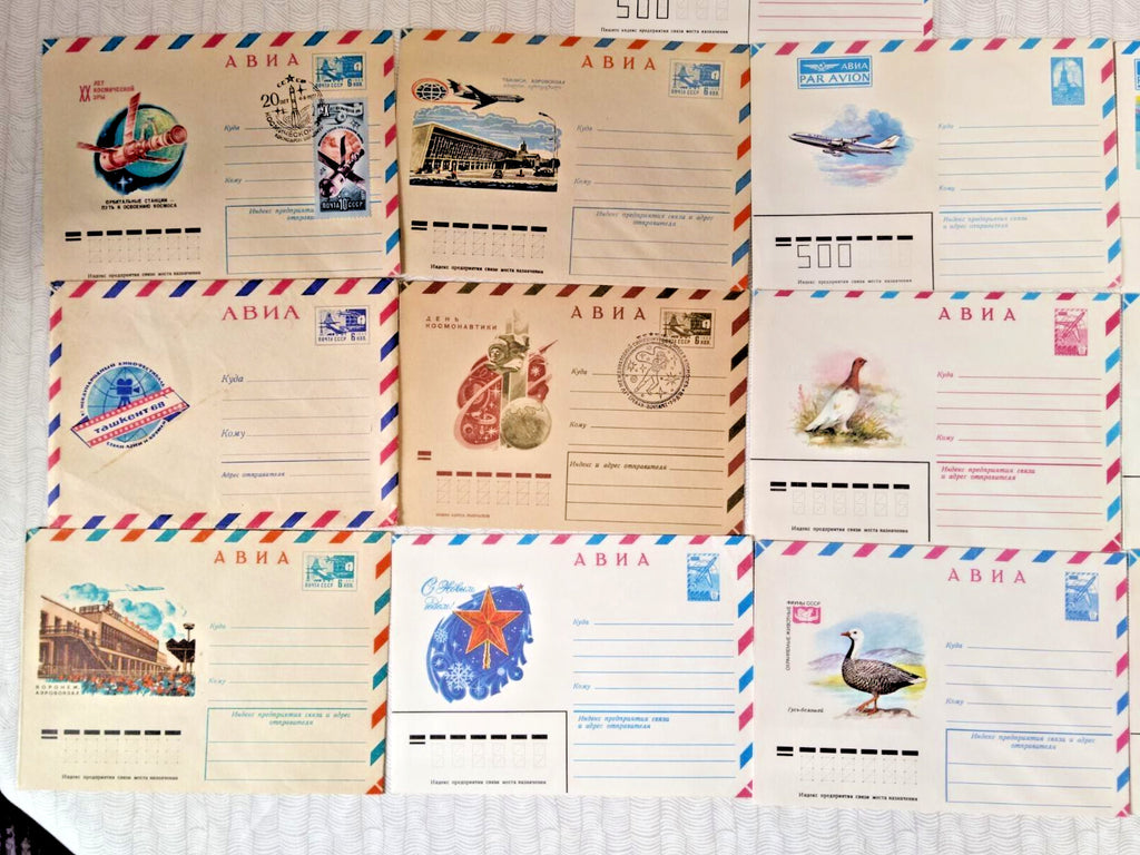 Soviet airmail envelopes lot of 13 with illustrated space, aviation and bird designs