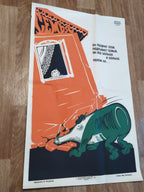 Agitprop poster detail with a child looking out of the window