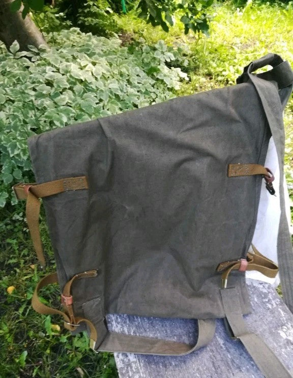 Leather ID tag holder with clear window on a USSR military backpack – detail 6