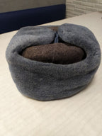 Soviet army uniform winter hat with earflaps tied at the top