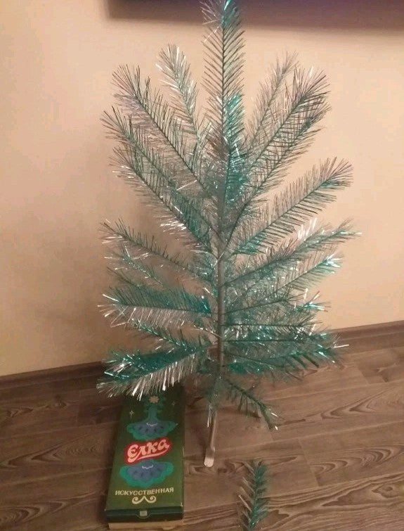 Silver-green foil branches of a USSR Polimer Christmas tree