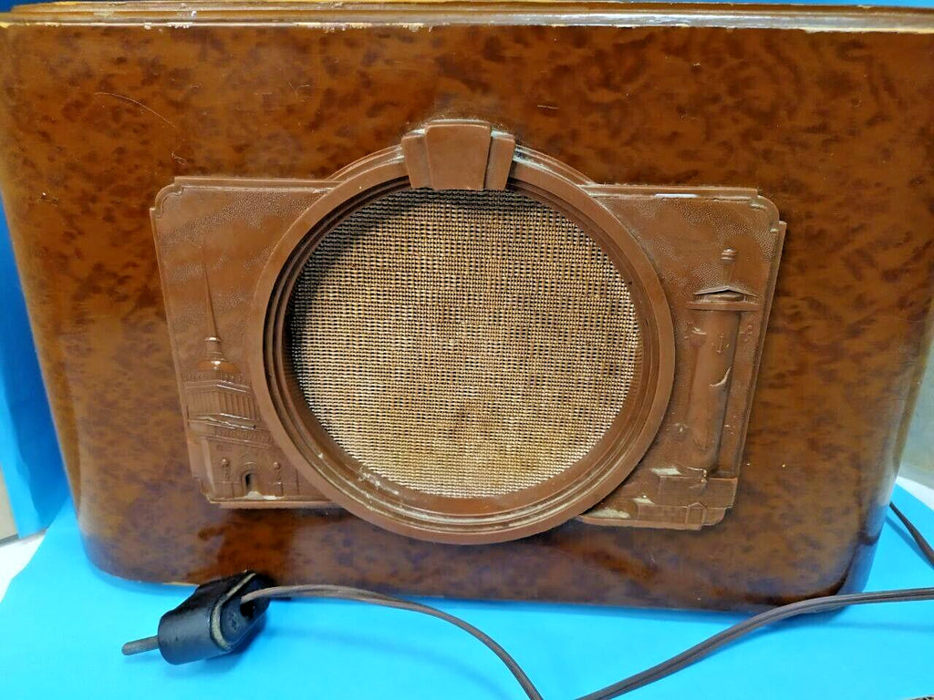 Soviet bakelite radio speaker Baltika with relief of the Admiralty and Rostral Column