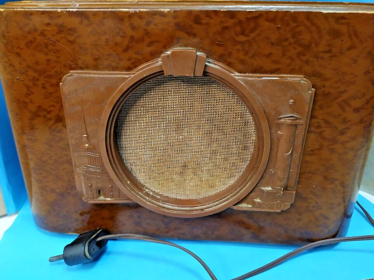 Soviet bakelite radio speaker Baltika with relief of the Admiralty and Rostral Column