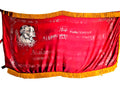 Soviet banner with Lenin and Marx portraits on red fabric with golden fringe