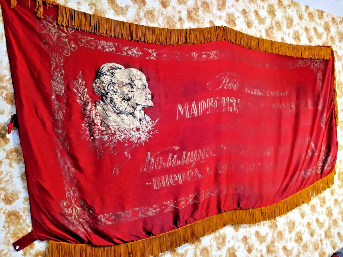 Original USSR flag banner slogan lettering in silver tone – detail 9