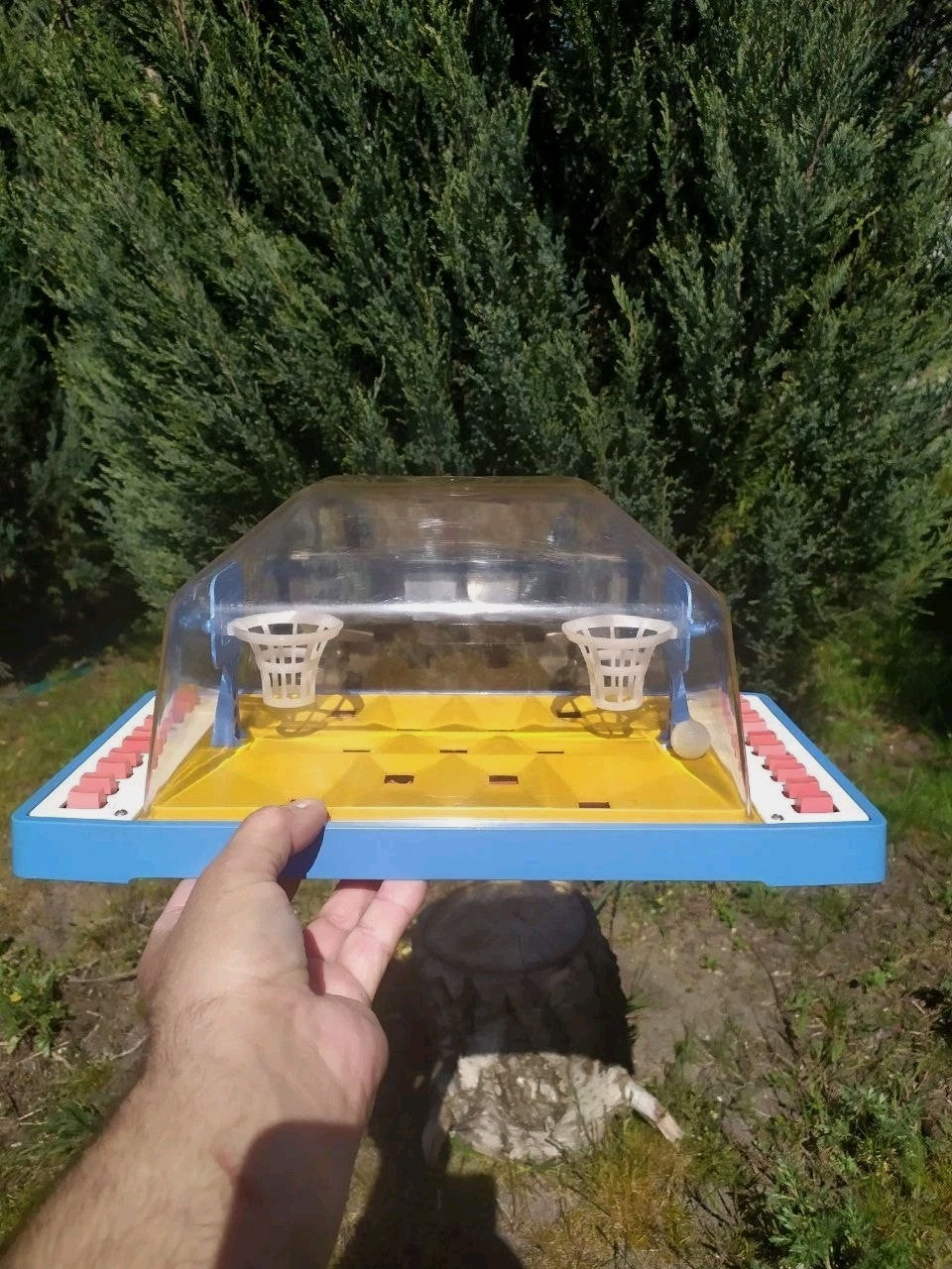 USSR board game in blue and yellow plastic with spring-loaded plungers