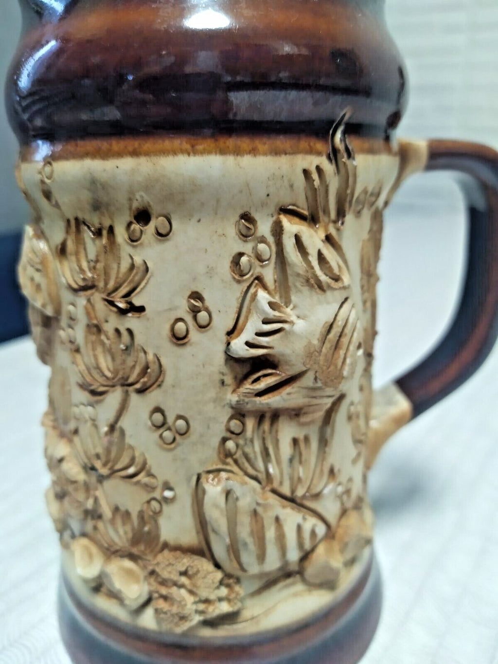 Vintage USSR beer stein with banner reading KRYM in Cyrillic