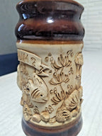 Soviet souvenir mug with brown glaze and matte ceramic center