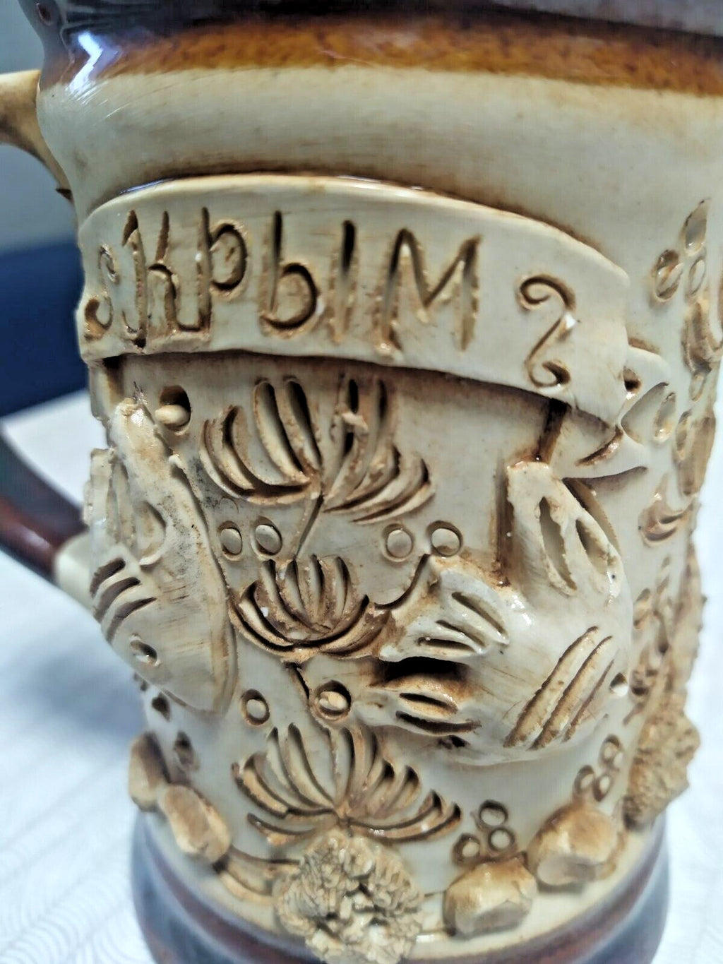 Vintage USSR beer stein with banner reading KRYM in Cyrillic – detail 8