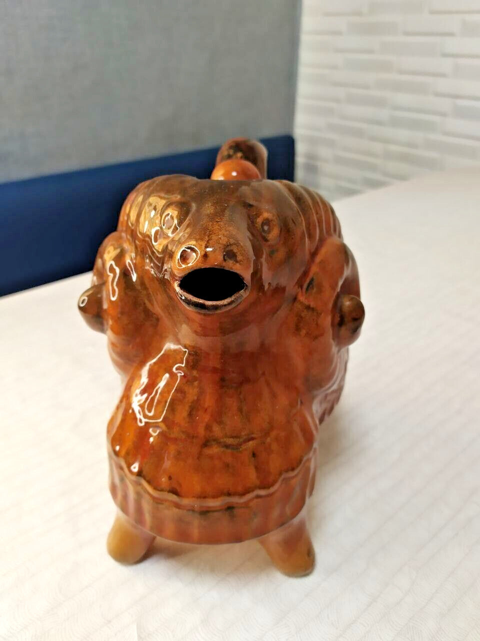 Vintage Soviet figurine of a ram, glazed ceramic details