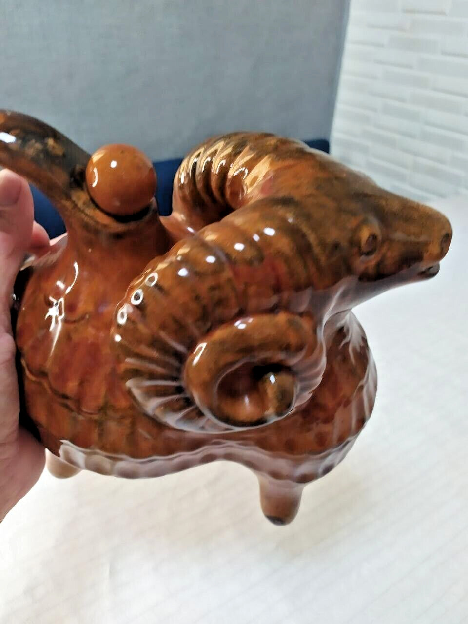 Vintage Soviet figurine of a ram, glazed ceramic details – detail 9