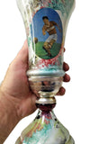 Vintage Soviet ceramic trophy cup with lid and soccer player decal in oval medallion