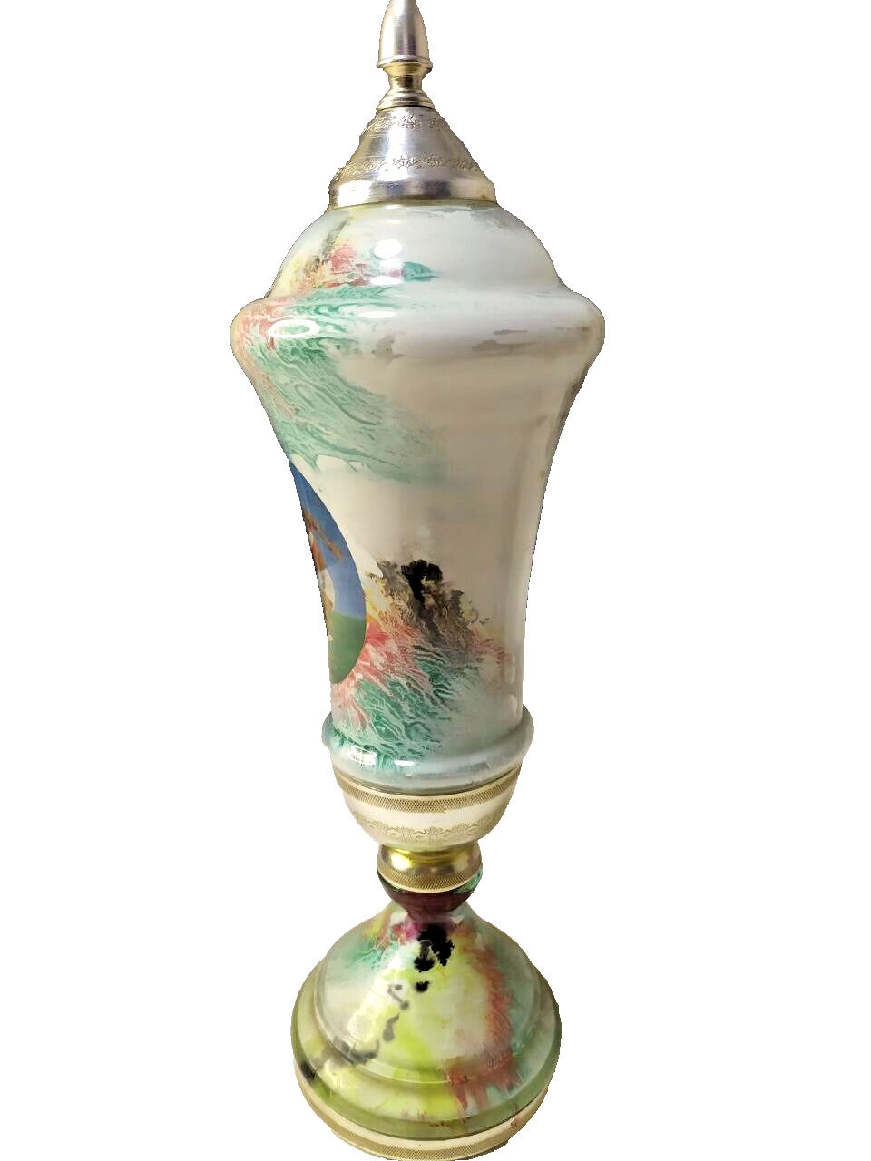 Vintage soccer trophy with marbled green, red and blue glaze – detail 5