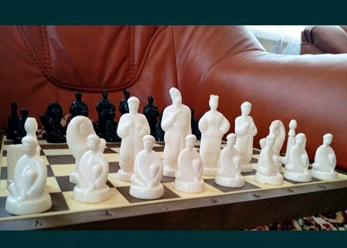 White Turkish chess pieces with turbans, USSR plastic chess set