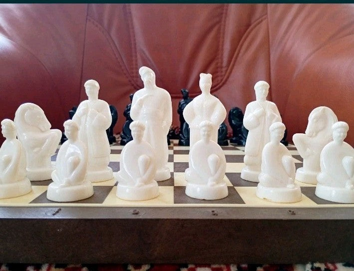 Black plastic Cossack chess pieces from a vintage Soviet chess set – detail 5