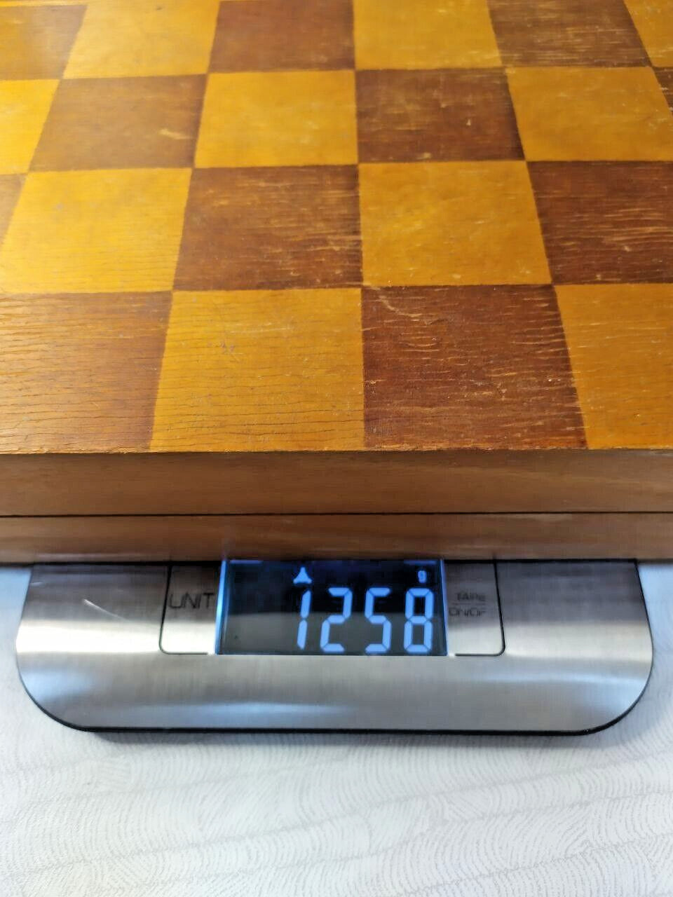 Folding Soviet chess board open with internal storage for the pieces – detail 18
