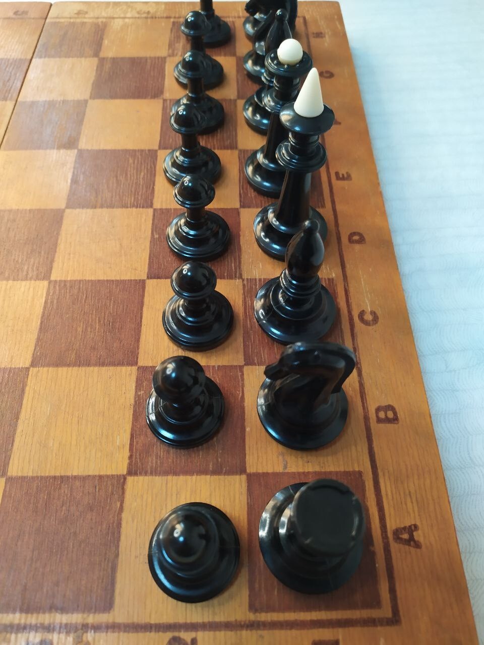 Black and white Soviet chess knights with sleek profile