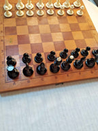 Folding Soviet chess board open with internal storage for the pieces – detail 6