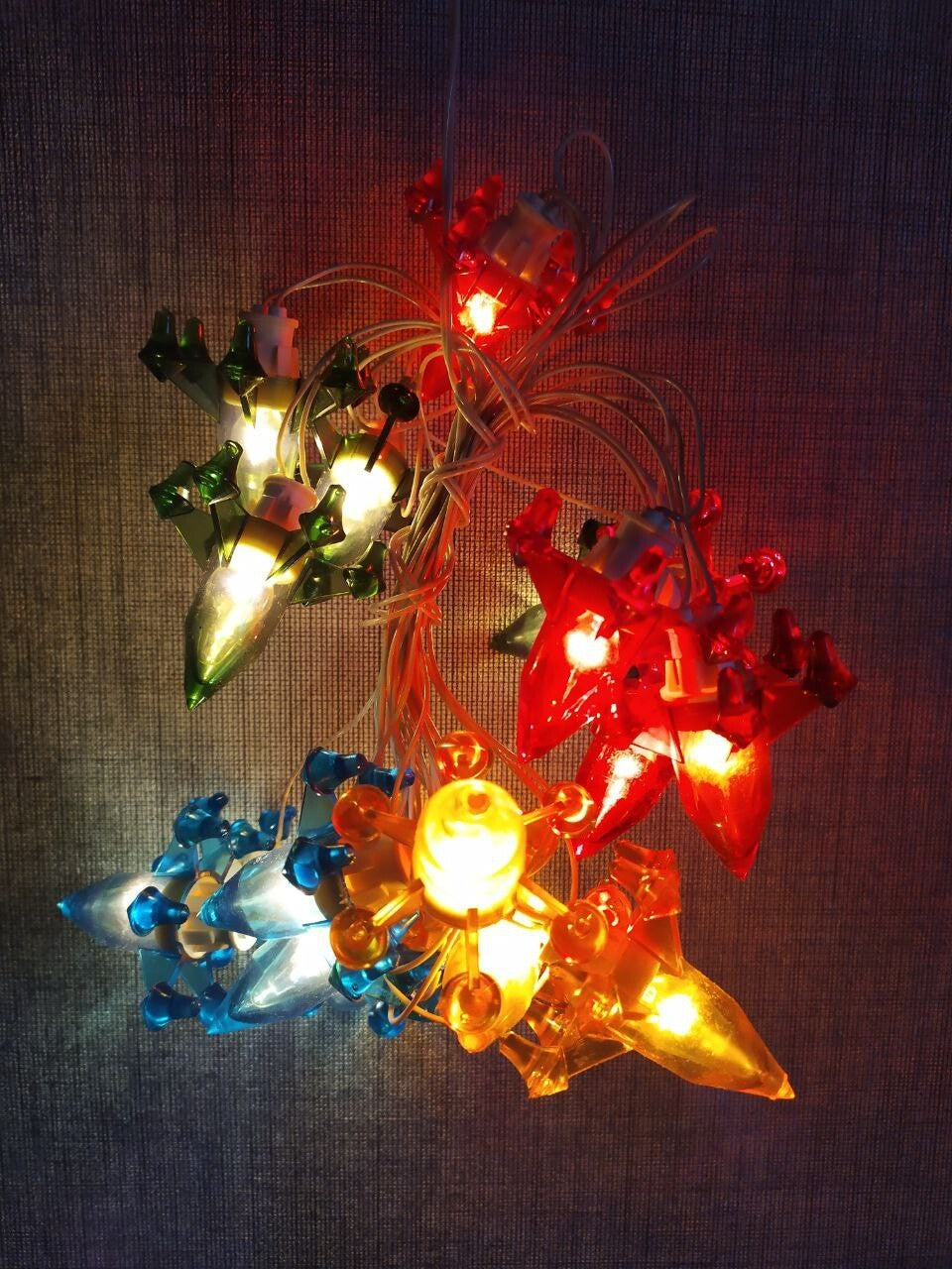Soviet Christmas lights Kosmos garland with rocket-shaped plastic lights and box