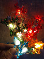 Plastic rocket light covers on the Soviet space themed holiday garland – detail 16