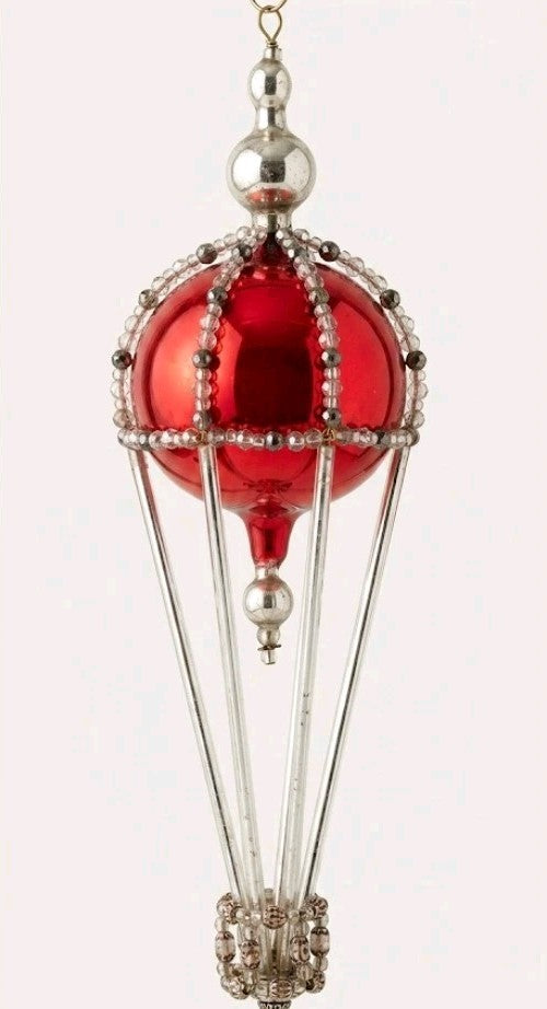 Vintage Soviet Christmas ornament with silver glass finials, about 9 inches tall
