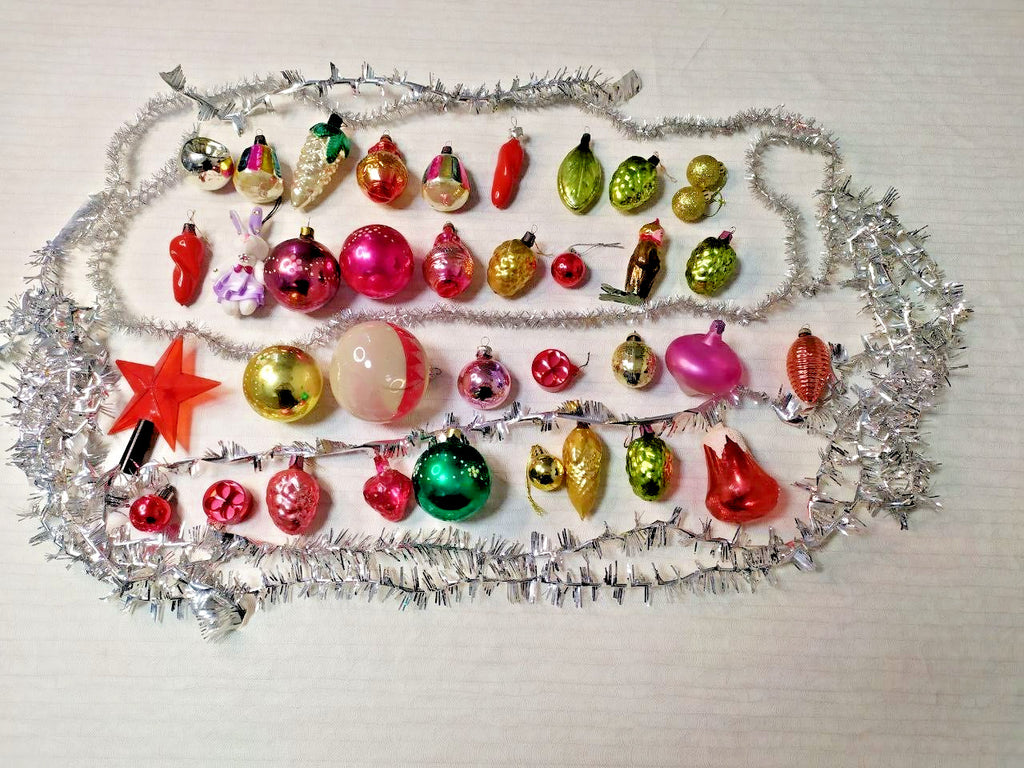 Set of 35 vintage Soviet Christmas ornaments made of glass, 1980s