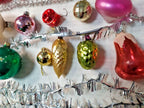 Vintage Soviet Christmas ornaments laid out, showing shapes and colors – detail 13