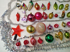 Vintage glass Christmas ornaments set from the USSR, close-up