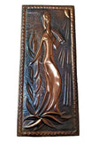 Soviet copper repousse plaque Elegant Muse with stylized woman and sun rays