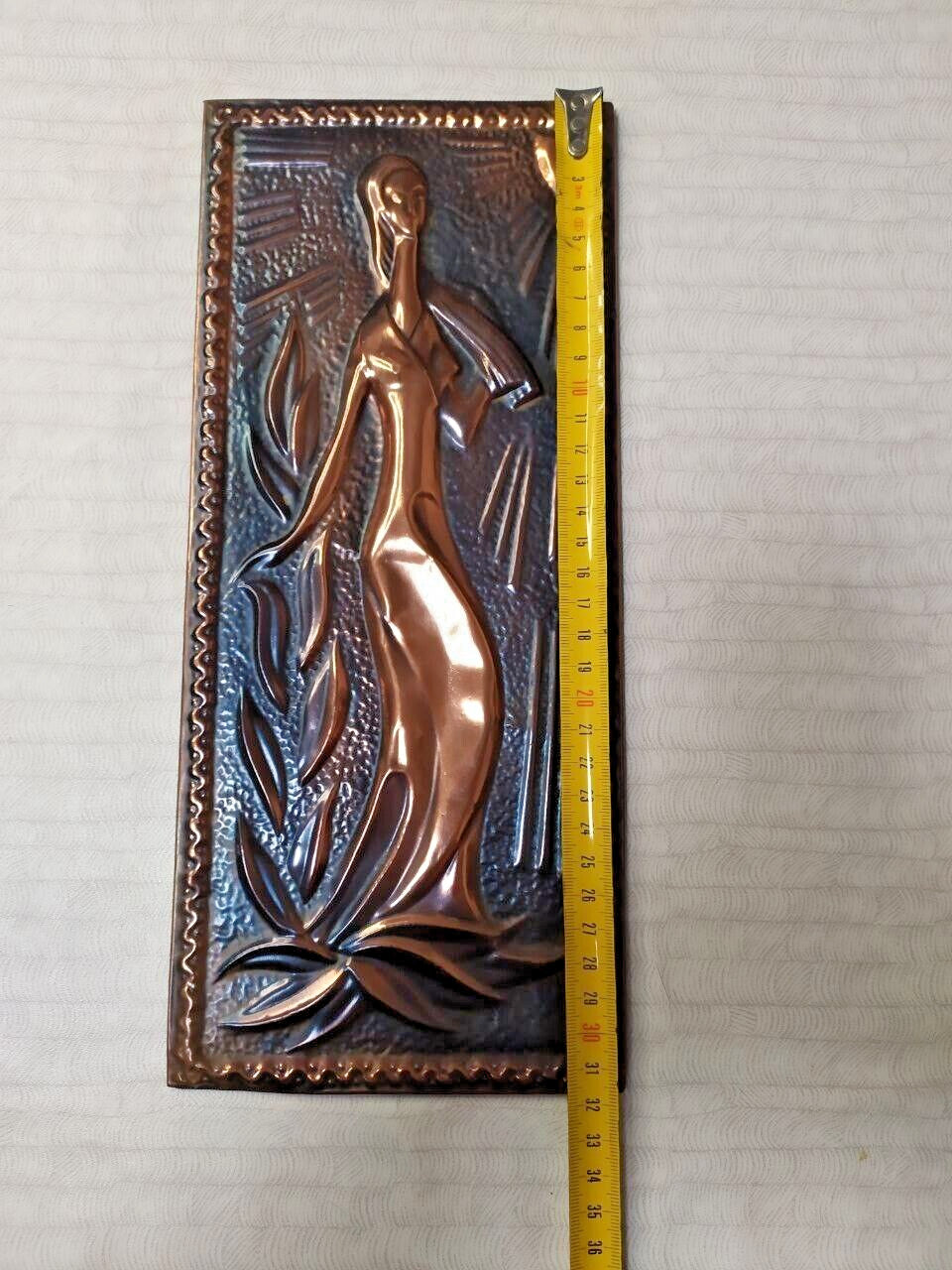 Copper plaque with abstract leaves, wheat and radiant sunbeams