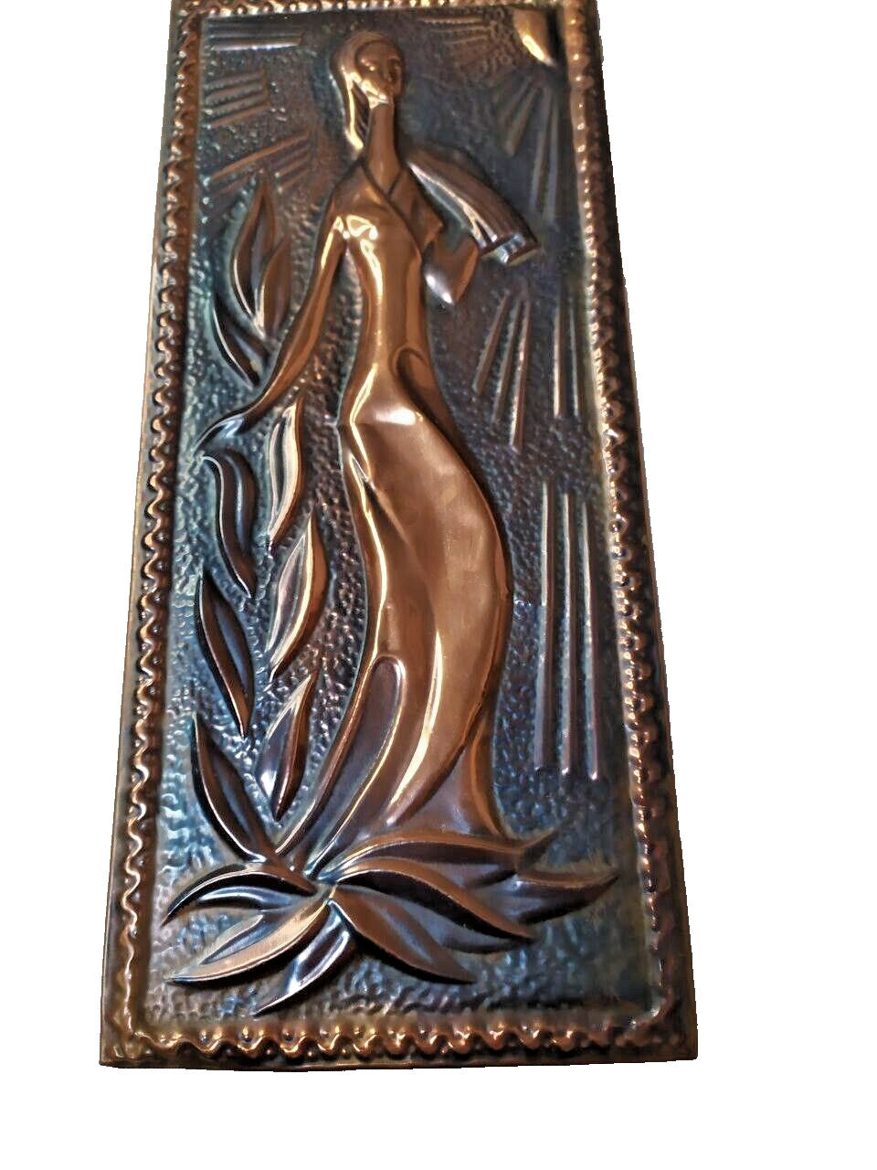 Vintage Soviet chekanka relief of a woman in a flowing gown – detail 5