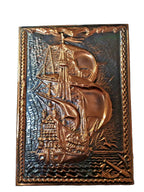 Soviet copper wall plaque with embossed galleon sailing ship on waves