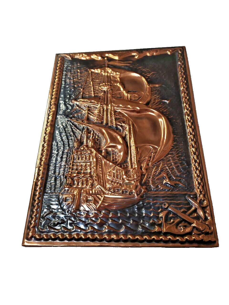 Embossed Soviet chekanka galleon with anchor and oars symbol
