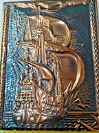 Embossed Soviet chekanka galleon with anchor and oars symbol – detail 5