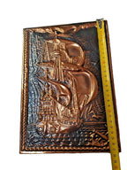 Vintage copper plaque showing natural patina and wave detail – detail 6