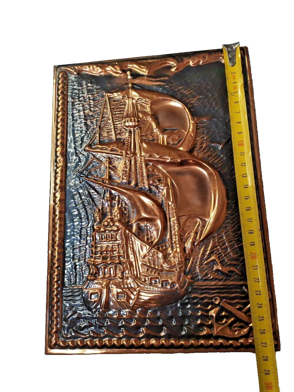 Vintage copper plaque showing natural patina and wave detail – detail 6