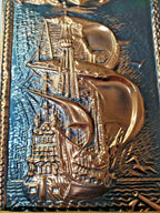 Embossed Soviet chekanka galleon with anchor and oars symbol – detail 8