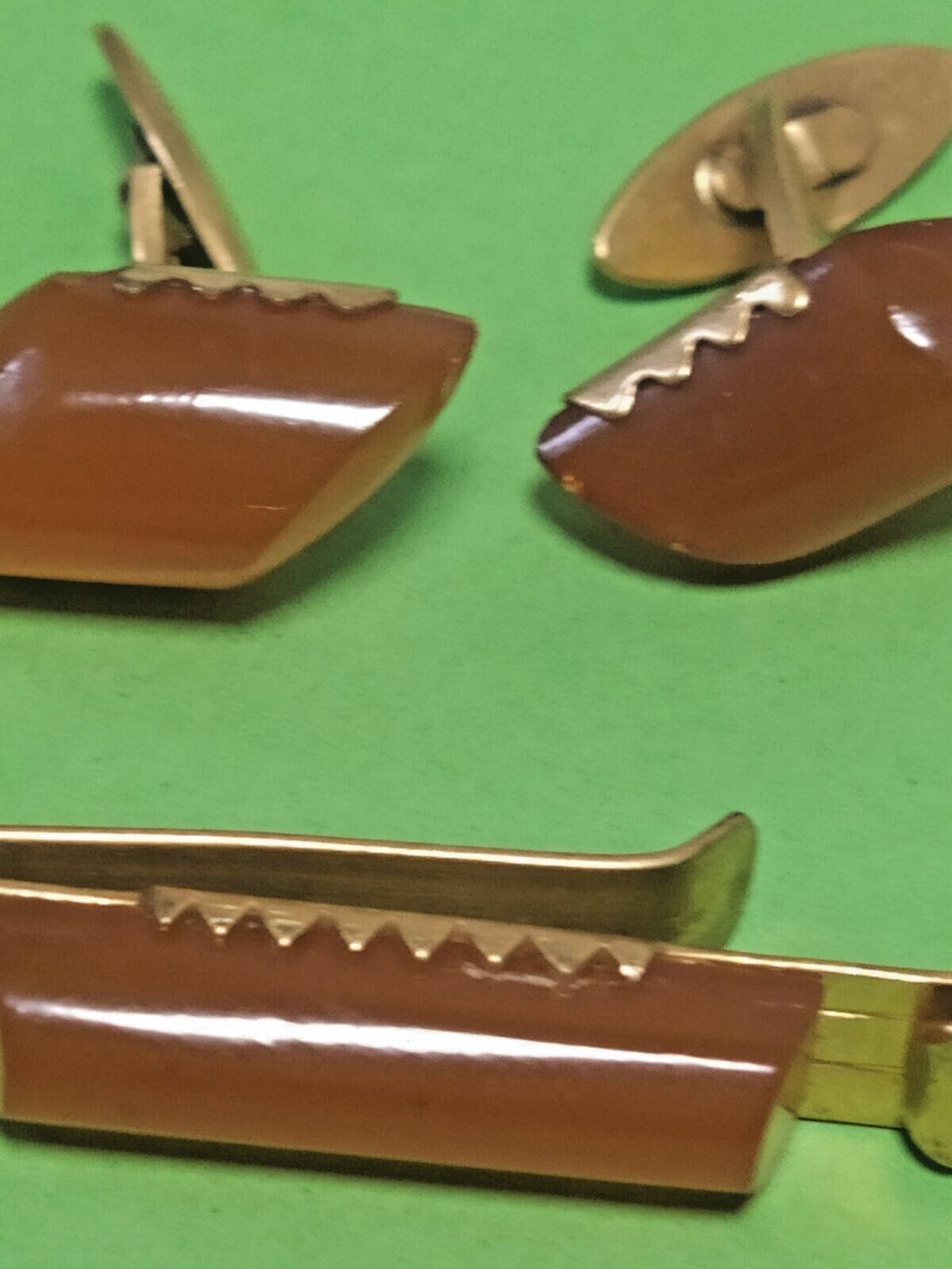 Vintage Soviet tie bar with cognac resin insert and YAKO hallmark