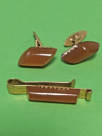 Pair of Soviet cufflinks and matching tie clip three-piece set