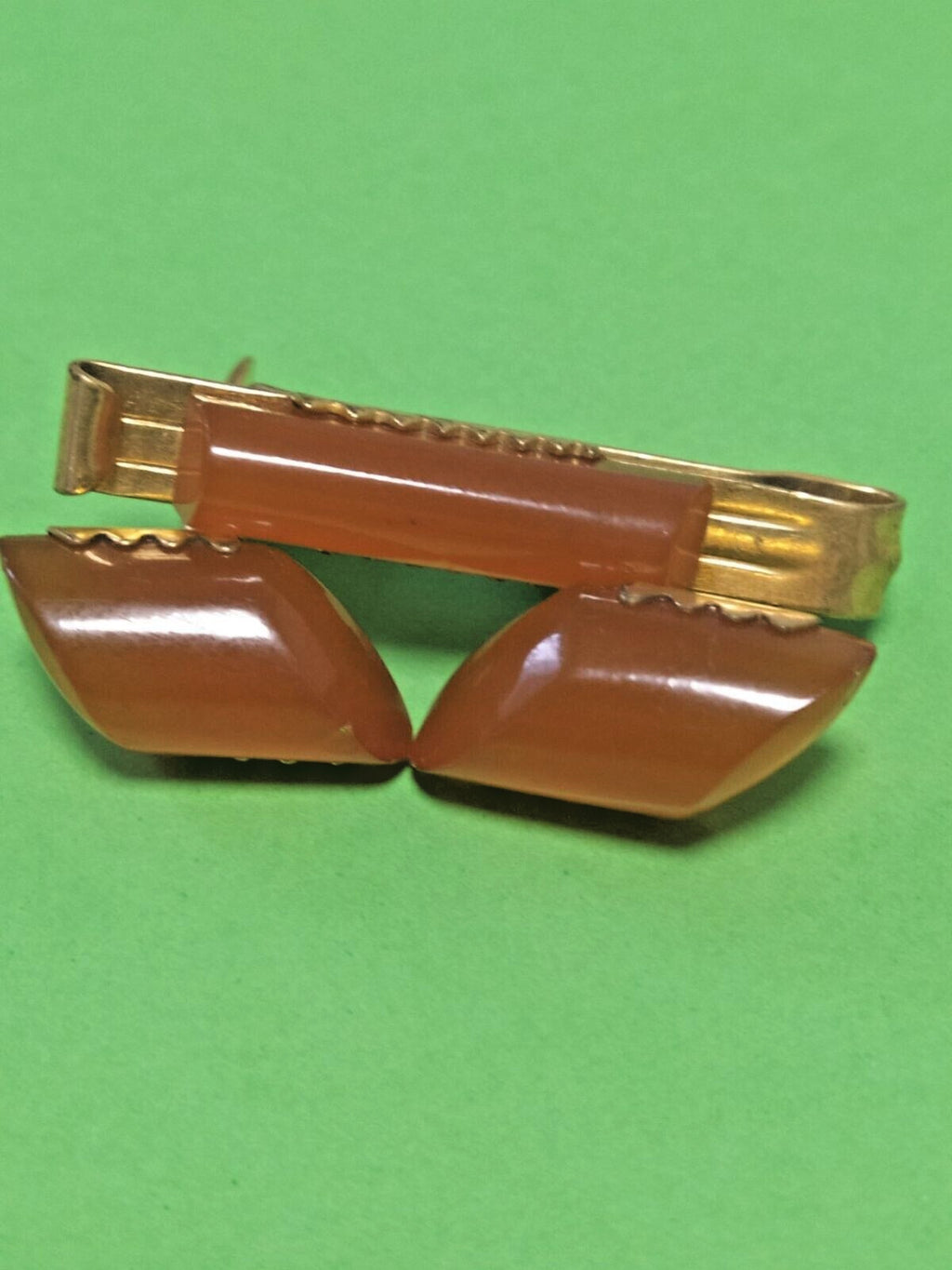 Vintage Soviet tie bar with cognac resin insert and YAKO hallmark – detail 8