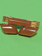 Vintage Soviet tie bar with cognac resin insert and YAKO hallmark – detail 8
